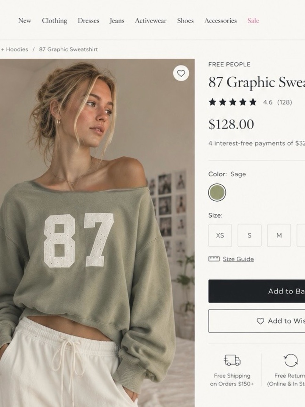 Free People Off-the-Shoulder 87 Sweatshirt in Sage Green